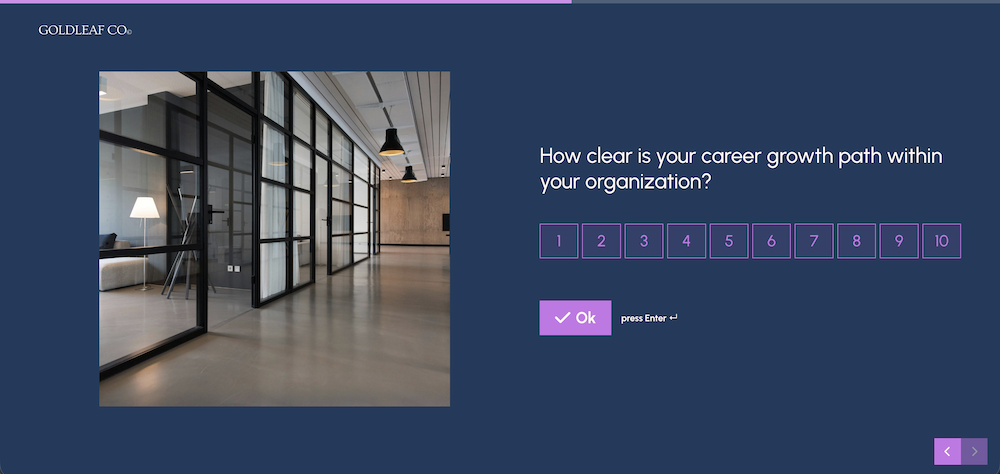 Formsuite analytics dashboard displaying satisfaction scores filtered by department and tenure